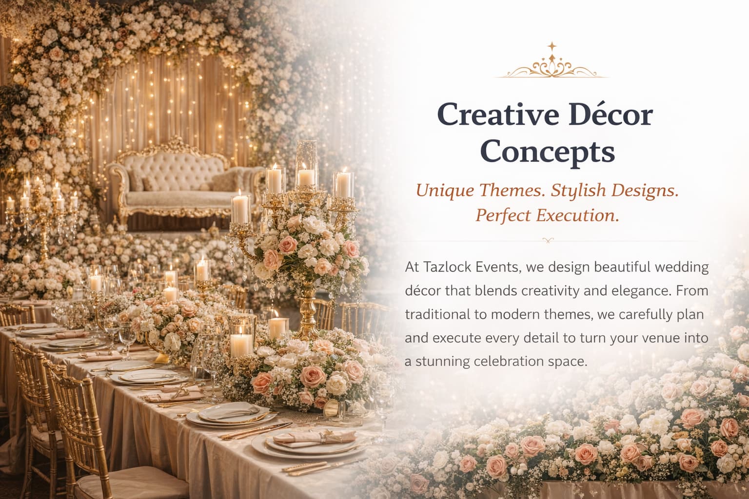 Creative Decor Concepts Stylish wedding décor design with unique themes by Tazlock Events